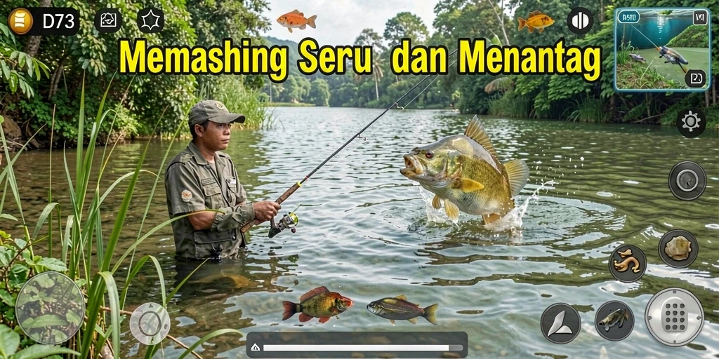 Gameplay <strong>D73</strong> dengan grafis menawan dan aksi memancing yang seru.