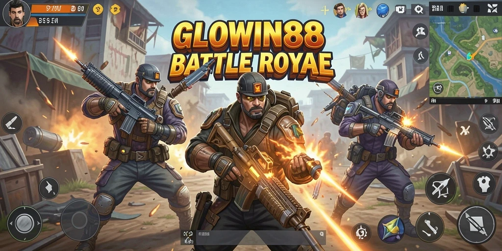 Tampilan gameplay GLOWIN88 dalam aksi Battle Royale yang menegangkan.