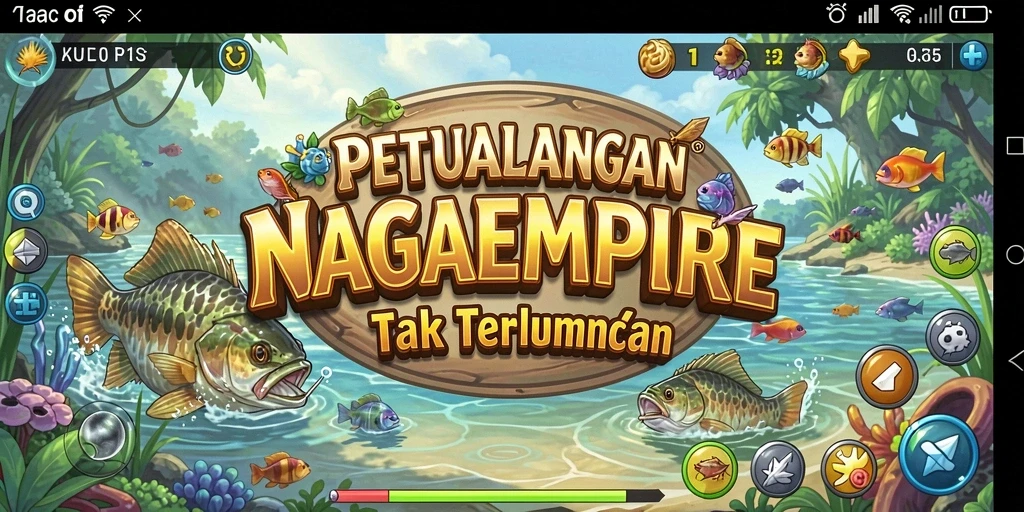 Tampilan gameplay NAGAEMPIRE dengan fitur memancing yang menarik.