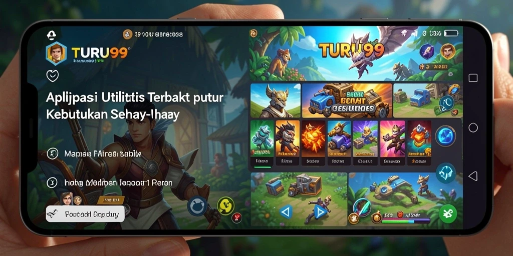 Tampilan utama aplikasi TURU99 dengan fitur-fitur utilitas yang membantu.